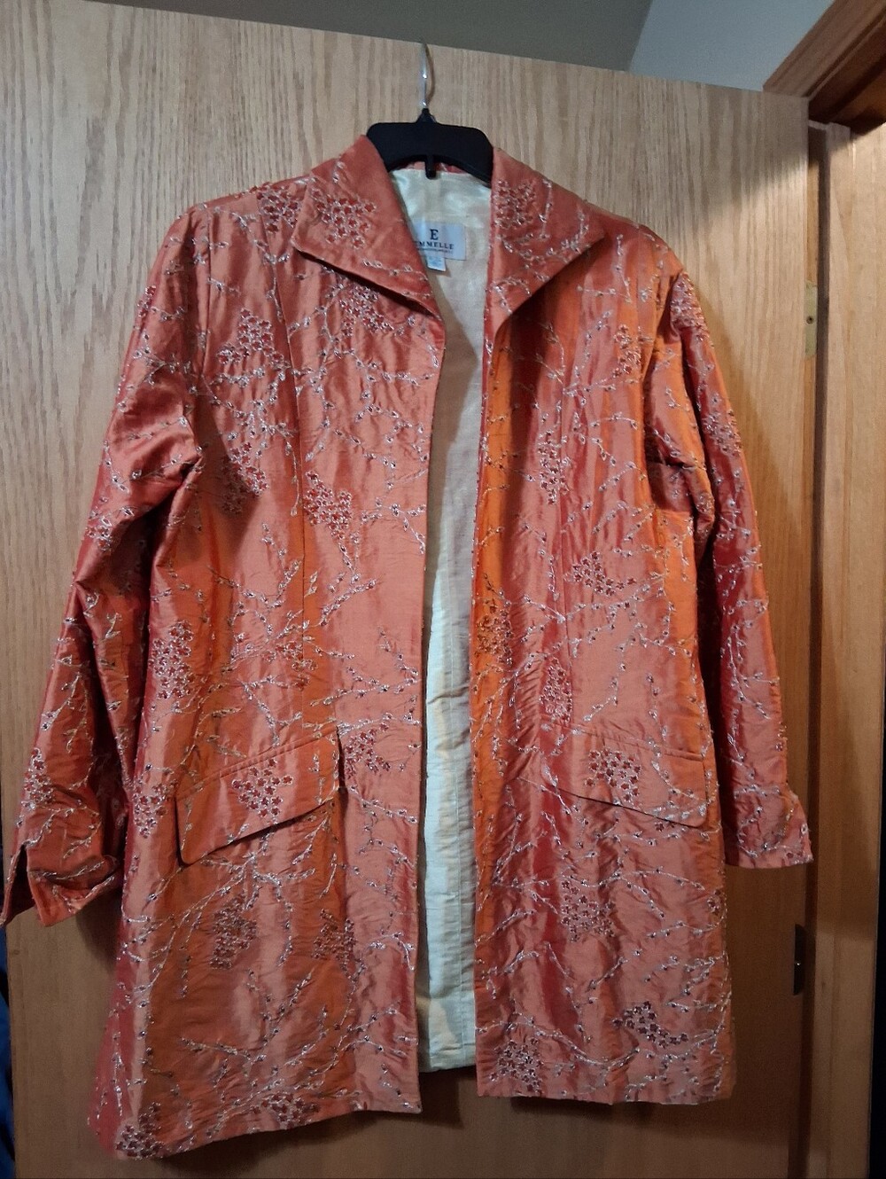 Vintage Emmelle New York silk  long blazer jacket, elaborate beaded floral